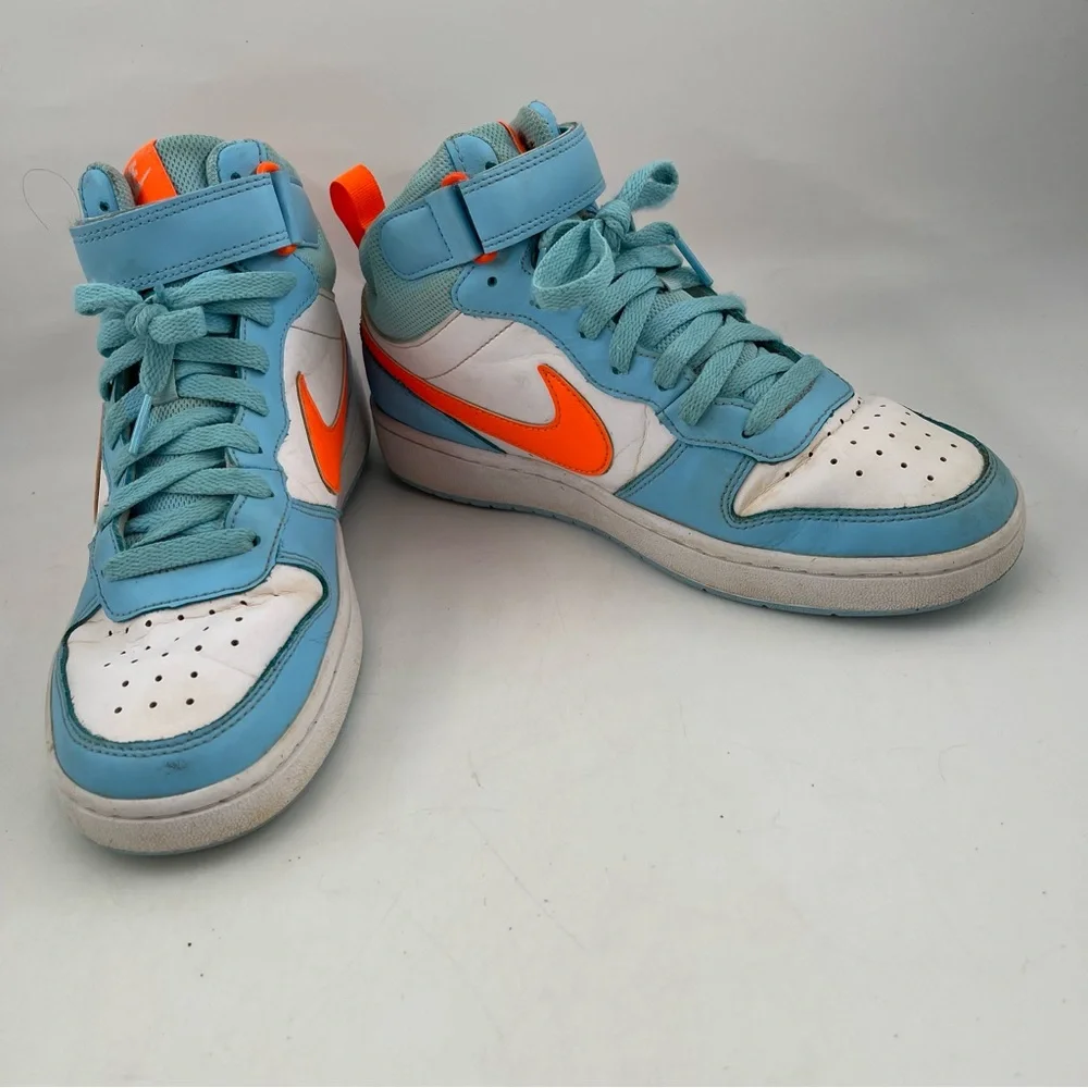 Nike Big Kids Court Borough Mid 2 - SZ 7 Y - Lt Blue White Orange Shoes